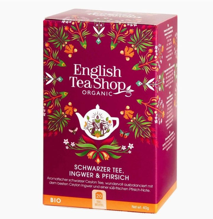 Té negro, jengibre y melocotón, BIO, 20 bolsitas